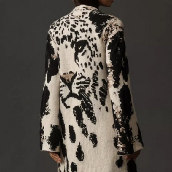 Anthropologie Pilcro Leopard Print Sweater Duster Cardigan Jacket S M NWT - Picture 4 of 8